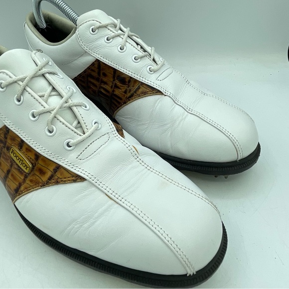 Footjoy DRYJOYS Men's 9 Croc Golf Cleats SoftSpikes 53570 White Leather OptiFlex - Picture 13 of 13